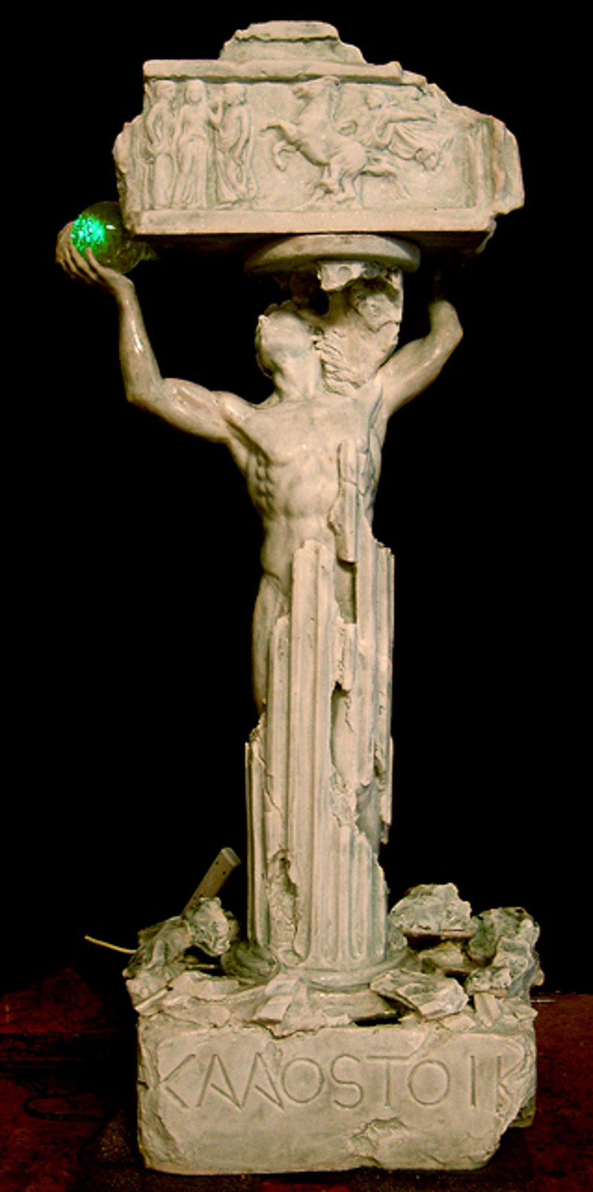 Man in column life size cast stone fine art mythological figurative classic sculpture by Robert Canningham